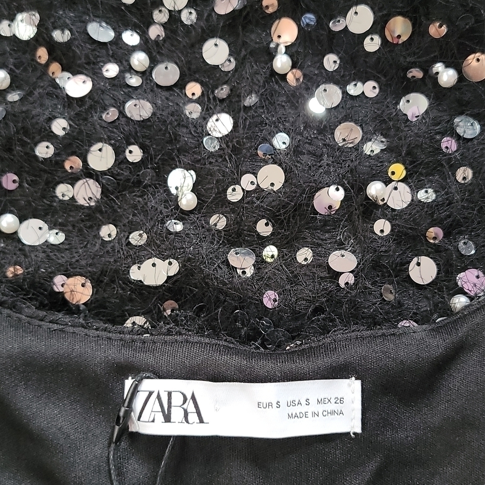 NWT ZARA Limited Edition Silver Sequin & Pearls HOLIDAY Maxi SMALL Dress FALL - Picture 5 of 13